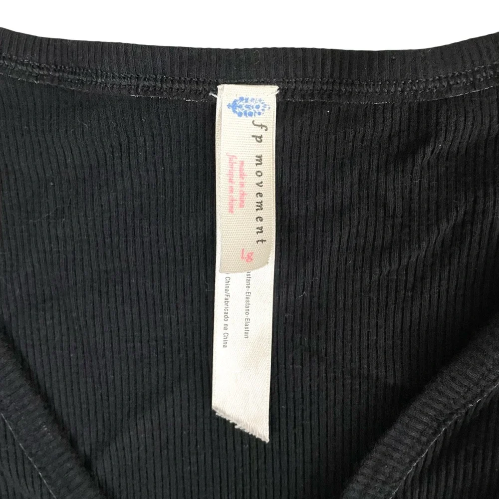 Free People Movement New Moon Knot Front Ribbed Crop Tank Black Lg - Picture 9 of 14